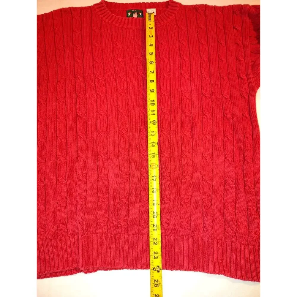 Vintage Izod Lacoste Chunky Cable Knit Red Sweater Size L 100% Cotton